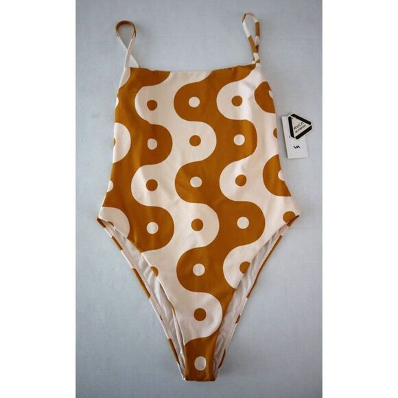 RVCA Women's Sz S/8 Barely Pink/Brown Medium Coverage 1-Piece Bathing Suit - Picture 6 of 7